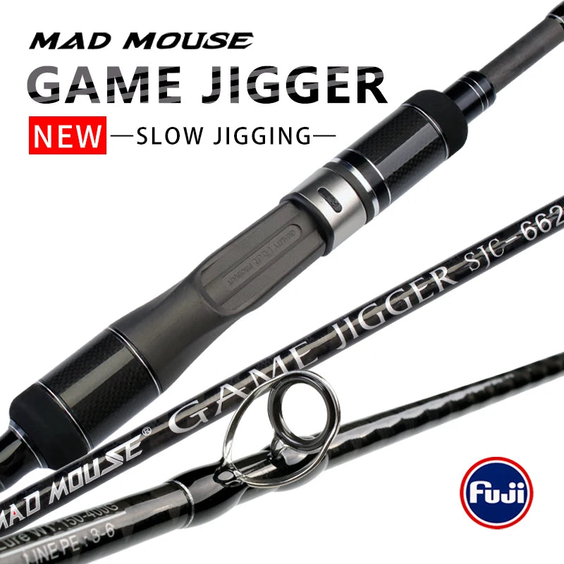 MADMOUSE Japan Fuji Parts Slow Jigging Rod game jigger1.98M PE 3-6 JIG150-400G 20kgs Spinning/casting Boat Rod Ocean Fishing Rod