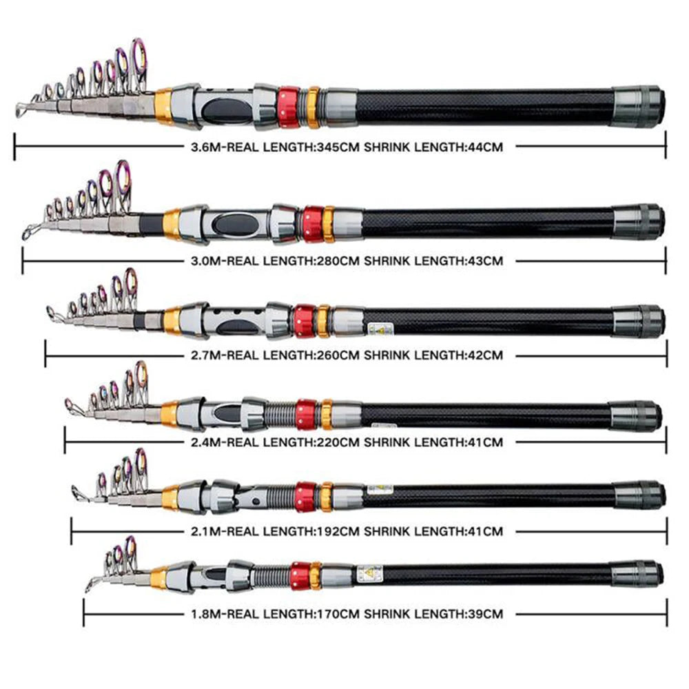 1.8-3.6m Carbon Fiber Spinning Fishing Rod 5.2:1 Fishing Reel Combo Telescopic Fishing Pole Spinning Reel Kit Pesca