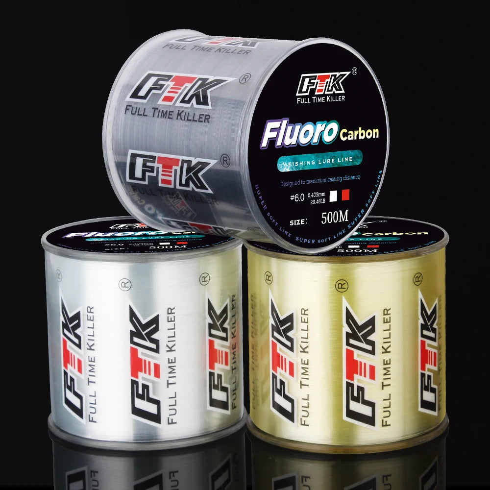 FTK Fishing Line Carbon Fiber Coating Fluorocarbon Line 300M/500M 0.14-0.5mm 4.13-34.32LB Wearable  Accessories Japan