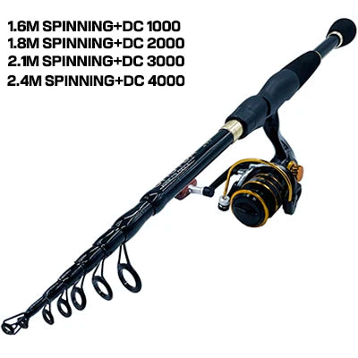 Ghotda 1.6-2.4M Telescopic Lure Rod With  Spining Reel combination High Speed Reel DC1000/2000/3000/4000Series