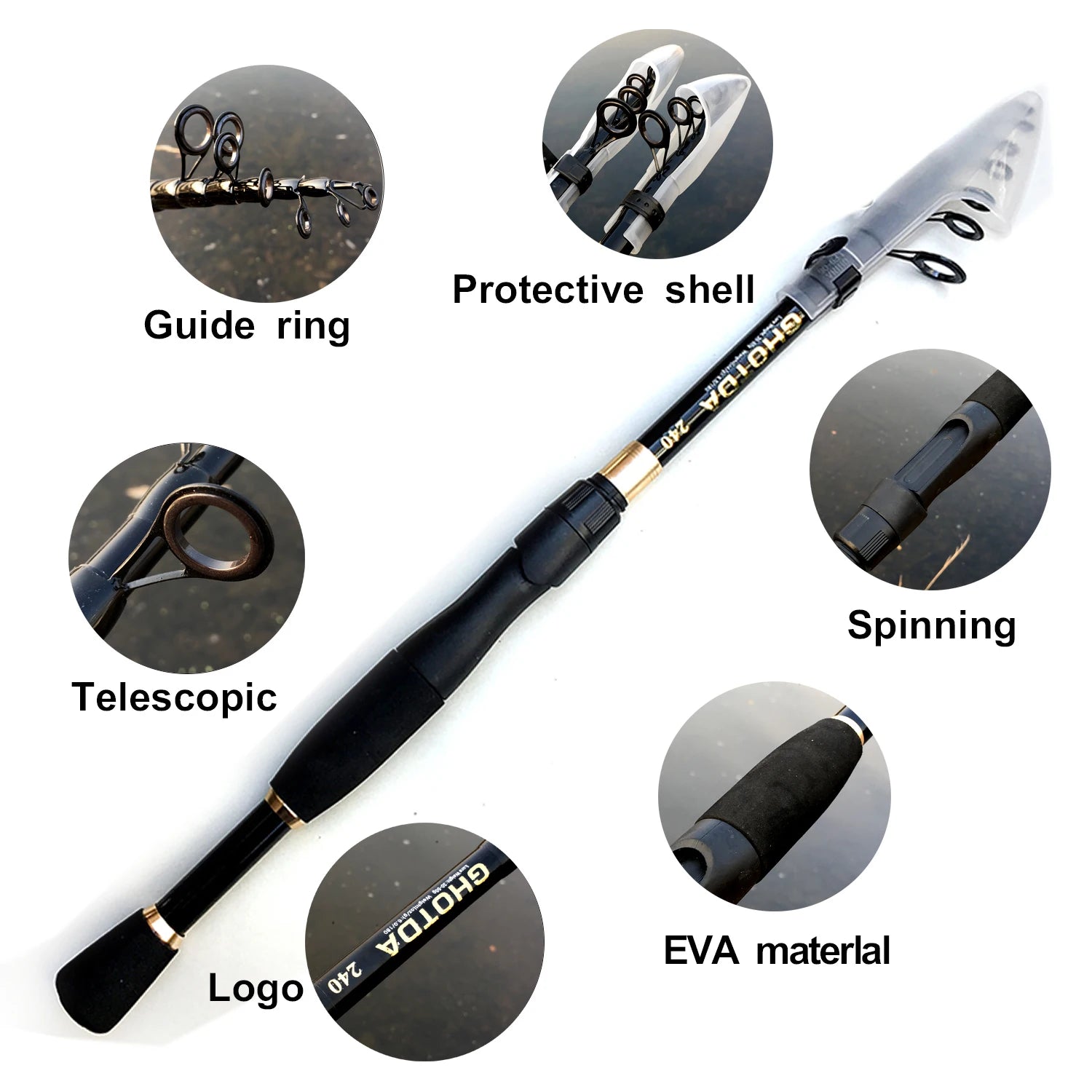 Ghotda 1.6-2.4M Telescopic Lure Rod With  Spining Reel combination High Speed Reel DC1000/2000/3000/4000Series