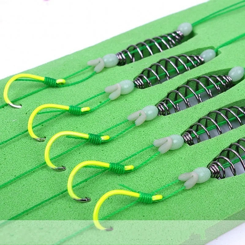 5 Pcs/Set Double Hook Fishing Line Stainless Steel Barbed Carp Hooks Bait Feeder Spring Fish Hook Tools Accessories fishing