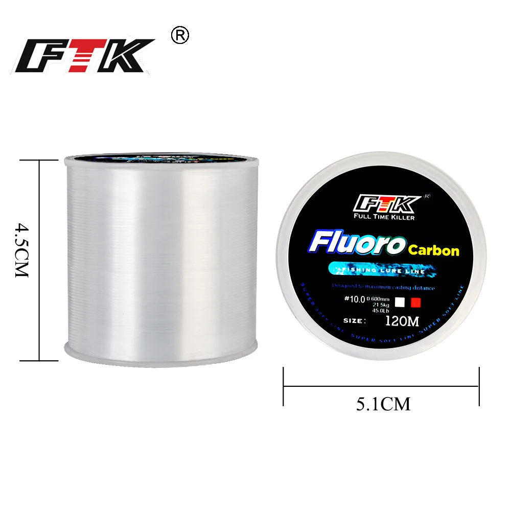 120M Fluorocarbon Coating Fishing Line 0.20mm-0.60mm 7.15LB-45LB Carbon Fiber Leader Line Fishing Lure Wire Sinking Line Japan