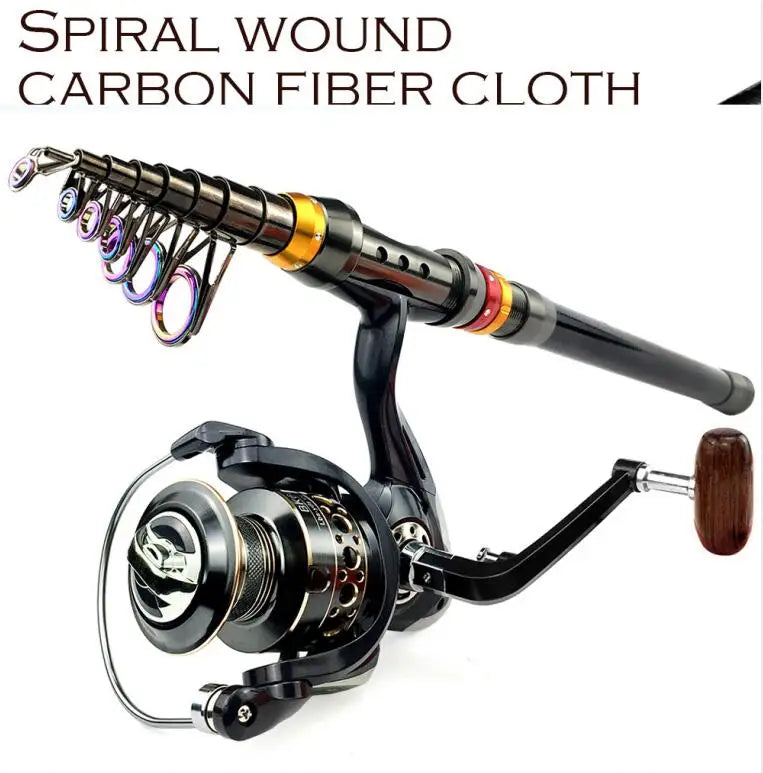 1.8-3.6m Carbon Fiber Spinning Fishing Rod 5.2:1 Fishing Reel Combo Telescopic Fishing Pole Spinning Reel Kit Pesca