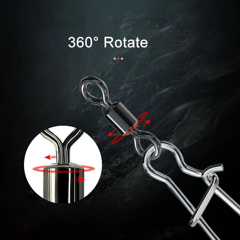 50PCS Fishing Connector Accessories Swivel Fishing Hooks Line Connectors Beads Swivel Stainless Steel Fish Tackle