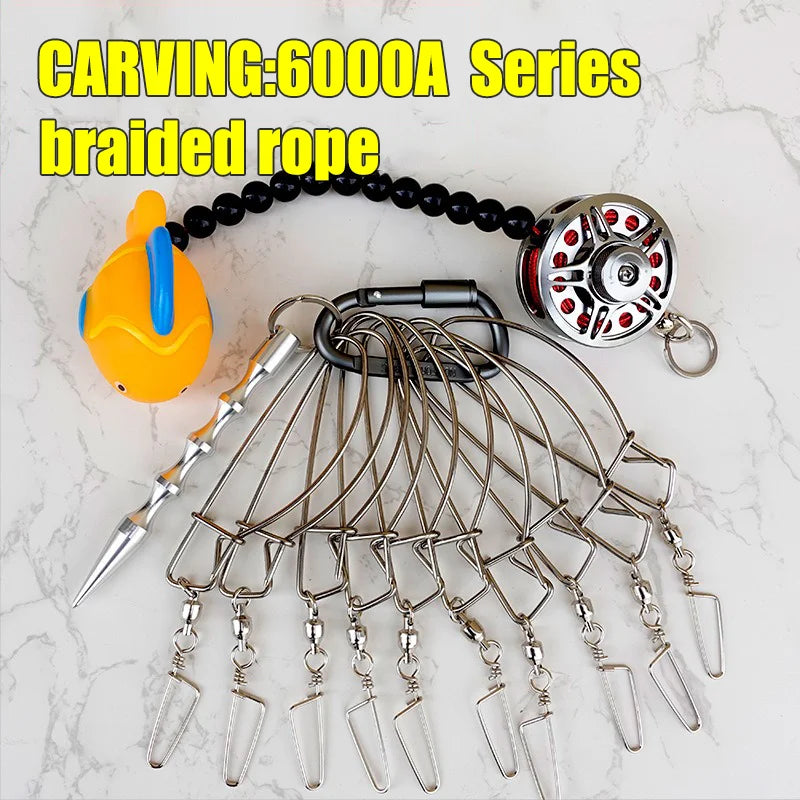 Portable fish lock 10 Snaps CNC carving Steel Live Fish Stringer Lock Buckle with Reel Best Fish Grip Quality Fishing Tackle