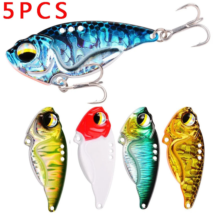 5Pcs/lot Metal Vib Rotating Vibration Sinking Fishing Lure 5g 9g 12g Blade Fish Lure Baits Artificial Vibe for Bass Pike Perch