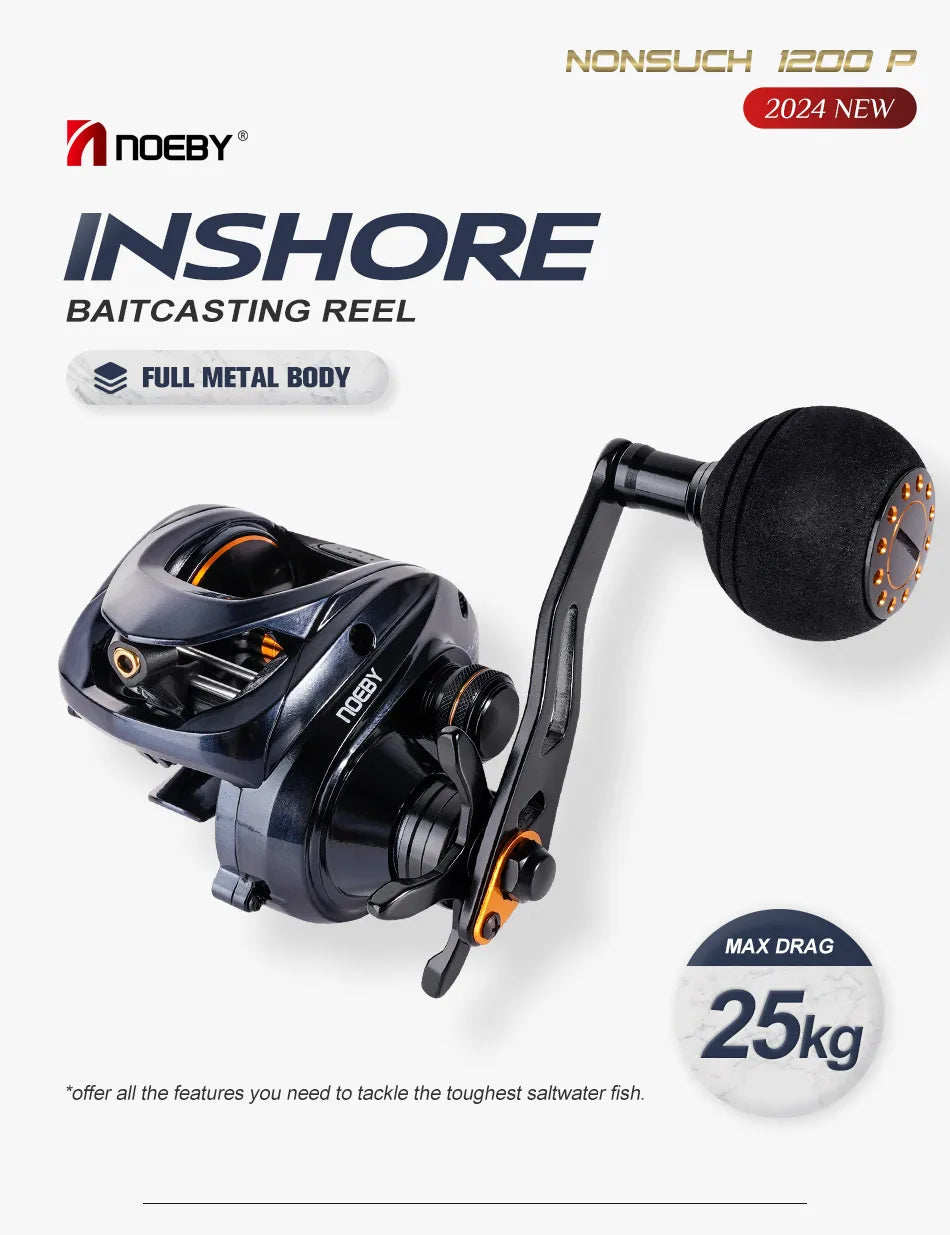 Noeby New Inshore Baitcasting Fishing Reel Full Metal Body 25kg Max Drag 6.31 Rear Ratio Big Game Saltwater Fishing Reels