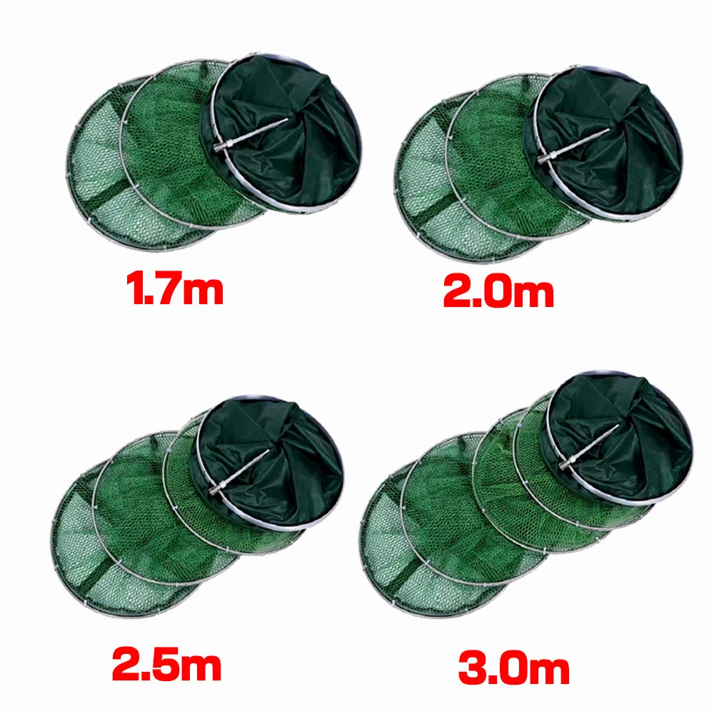 Portable Quick-drying Nylon Mesh Fishing Net Fish 50KG Capacity Crab Lobsters Mesh Cage Bucket Anti-jump Storage Bag 1.7-3.0M