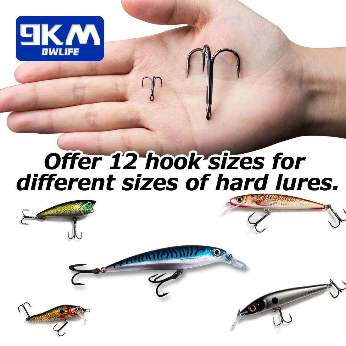 9KM Fishing Treble Hooks High Carbon Steel Brabed Sharp Triple Hook Fishing Hooks on Hard Lures Saltwater Fishing Accessories