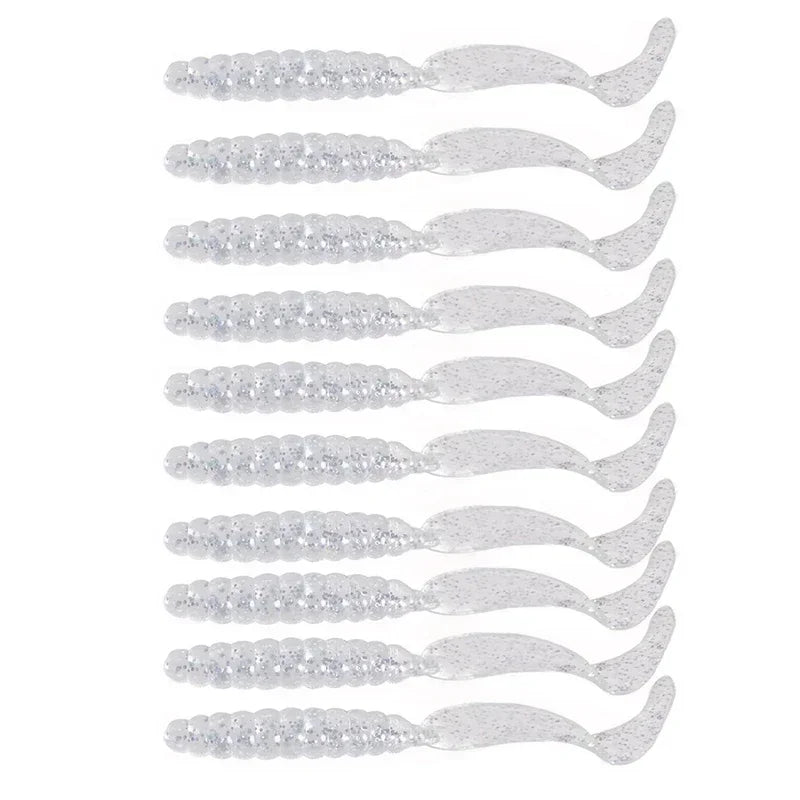 10pc Jigging Soft Silicone Fishing Lures 35mm 55mm Shrimp Fishy Smell Wobblers Spiral Tail Artificial Swimbaits Shad Souple