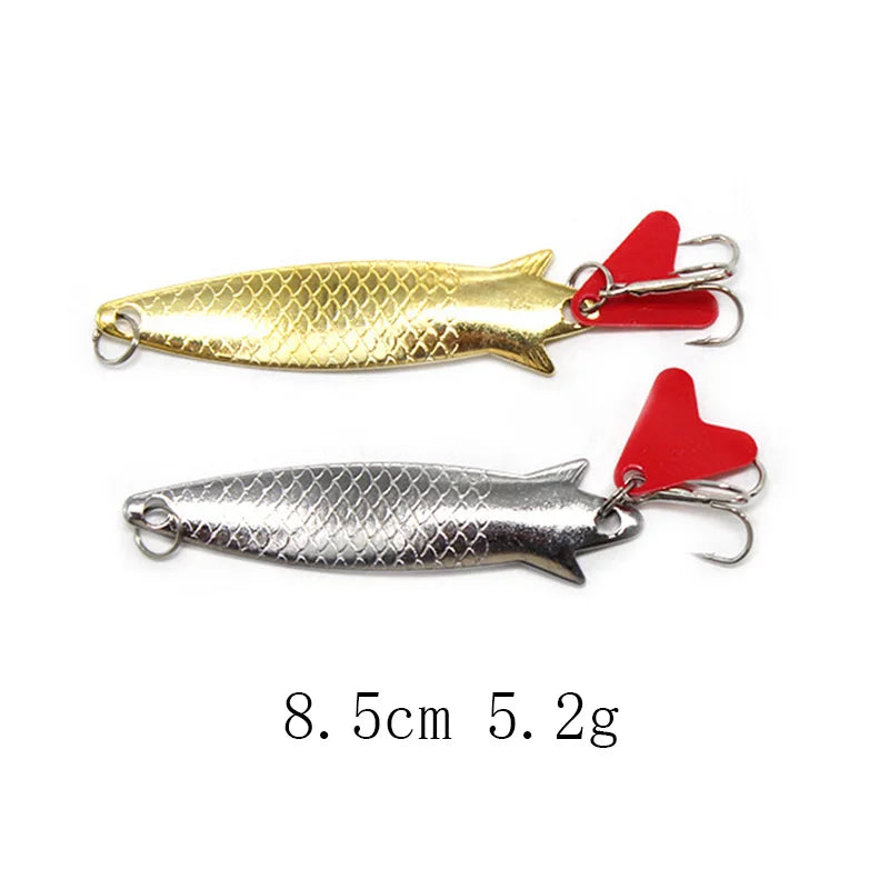 1Pcs 5.2g 8.5cm/10cm Gold Silver Metal VIB Lures vivid Vibrations Spoon Lure Fishing Bait Fish Artifici Hard Bait Heart feather