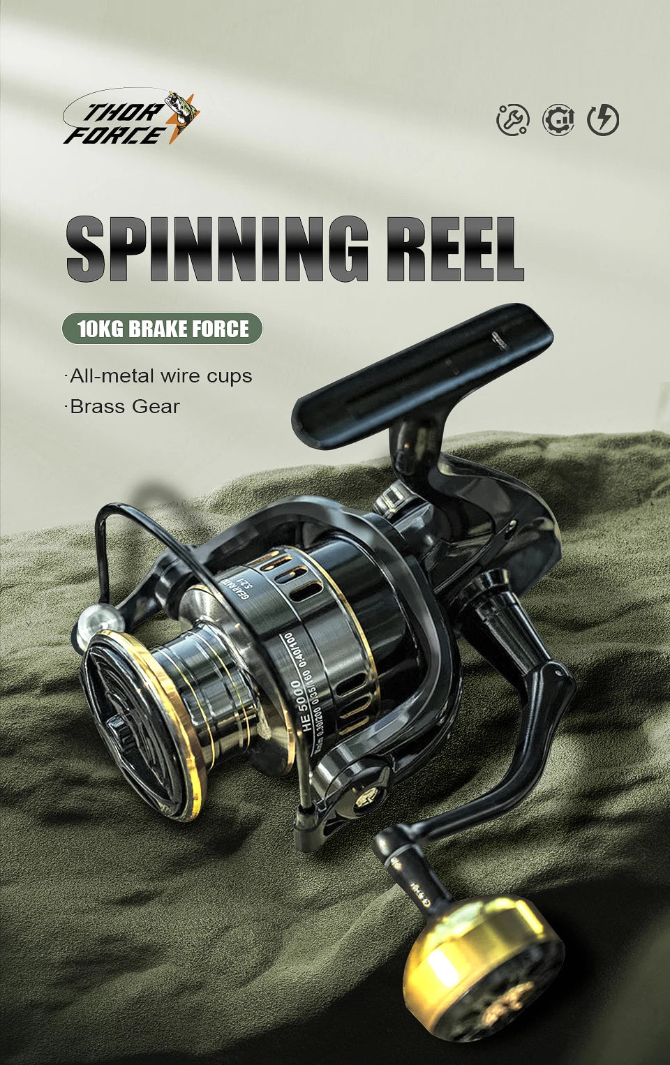 Fishing Spinning Reel, Metal Spool 5.2:1/4.7:113BB, Ball Bearings Carp Fishing Reel, BK2000-7000 ,Metal Line Cup, Sea Tackle