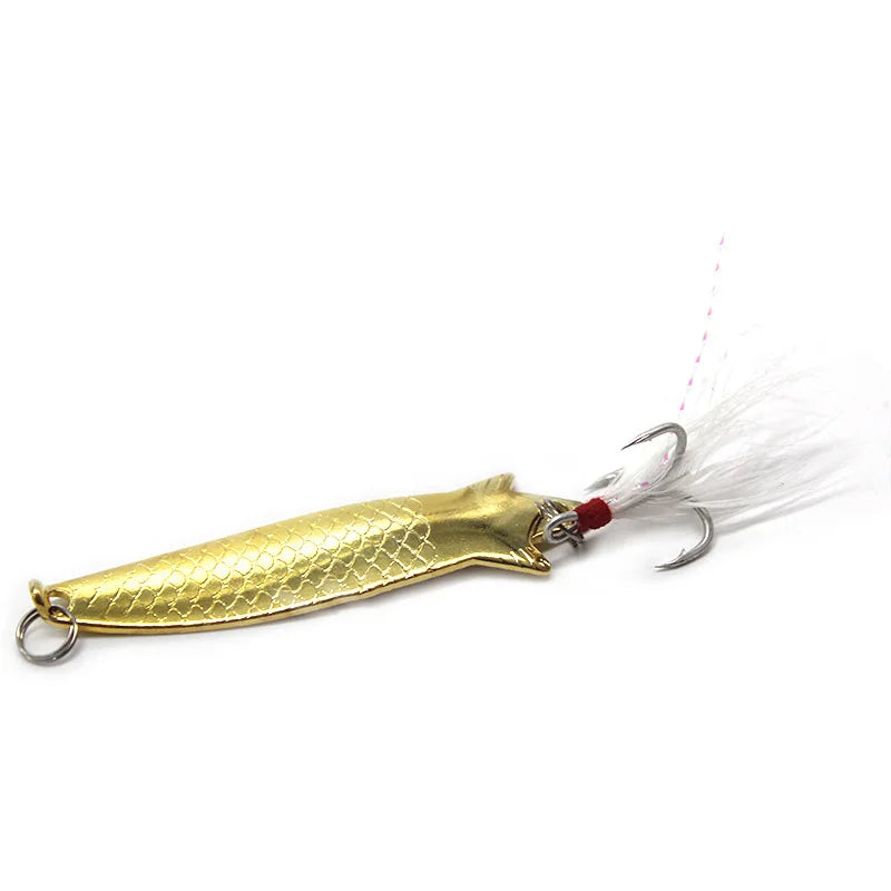 1Pcs 5.2g 8.5cm/10cm Gold Silver Metal VIB Lures vivid Vibrations Spoon Lure Fishing Bait Fish Artifici Hard Bait Heart feather