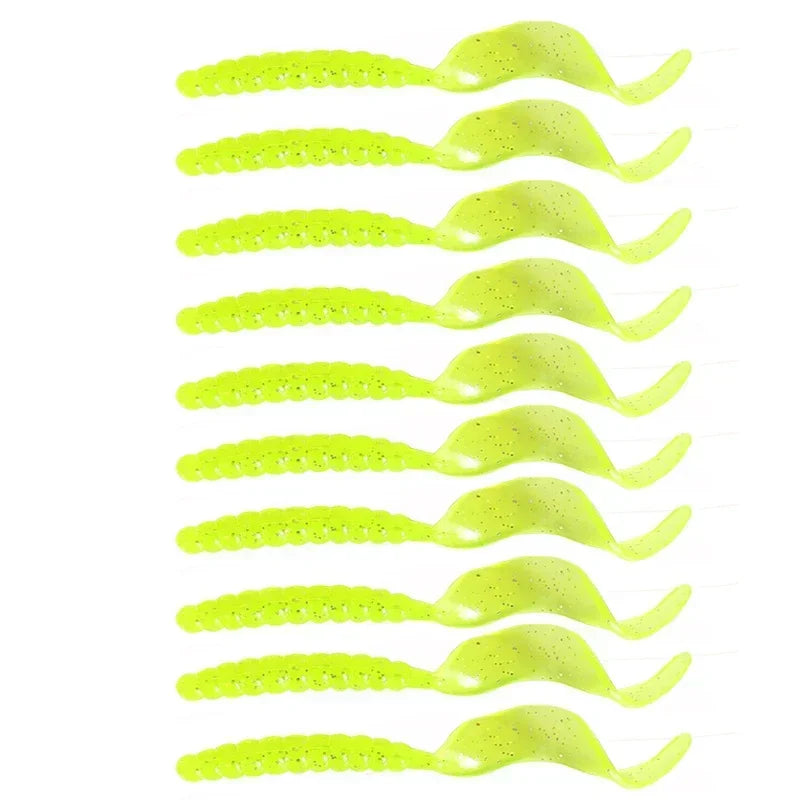 10pc Jigging Soft Silicone Fishing Lures 35mm 55mm Shrimp Fishy Smell Wobblers Spiral Tail Artificial Swimbaits Shad Souple