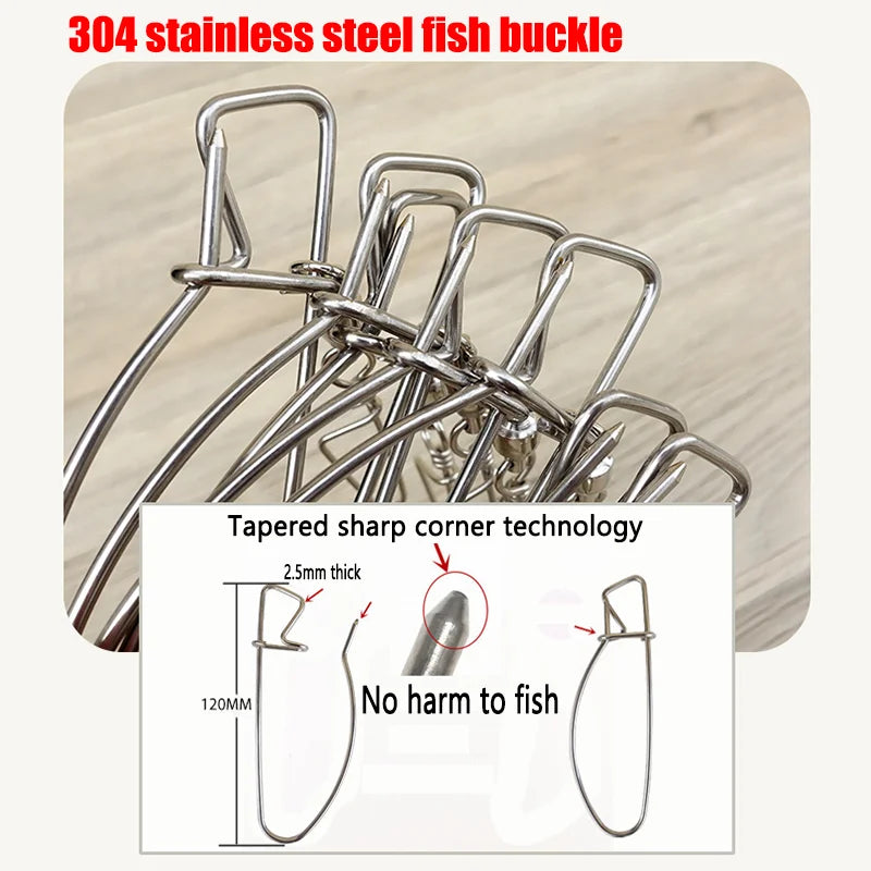 Portable fish lock 10 Snaps CNC carving Steel Live Fish Stringer Lock Buckle with Reel Best Fish Grip Quality Fishing Tackle