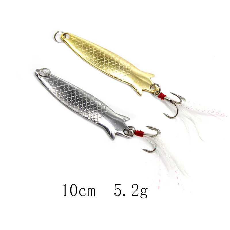 1Pcs 5.2g 8.5cm/10cm Gold Silver Metal VIB Lures vivid Vibrations Spoon Lure Fishing Bait Fish Artifici Hard Bait Heart feather