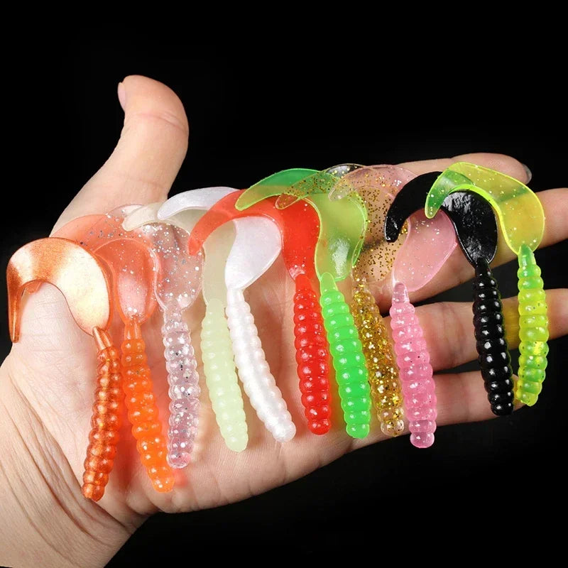 10pc Jigging Soft Silicone Fishing Lures 35mm 55mm Shrimp Fishy Smell Wobblers Spiral Tail Artificial Swimbaits Shad Souple