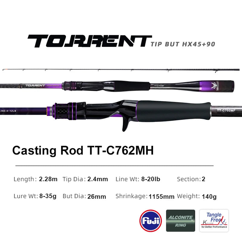 PURELURE TORRENT All Fuji General Lure Rod High Carbon Long Casting Spinning Casting Fishing Rod Fuji Alconite Ring  Reel Seat