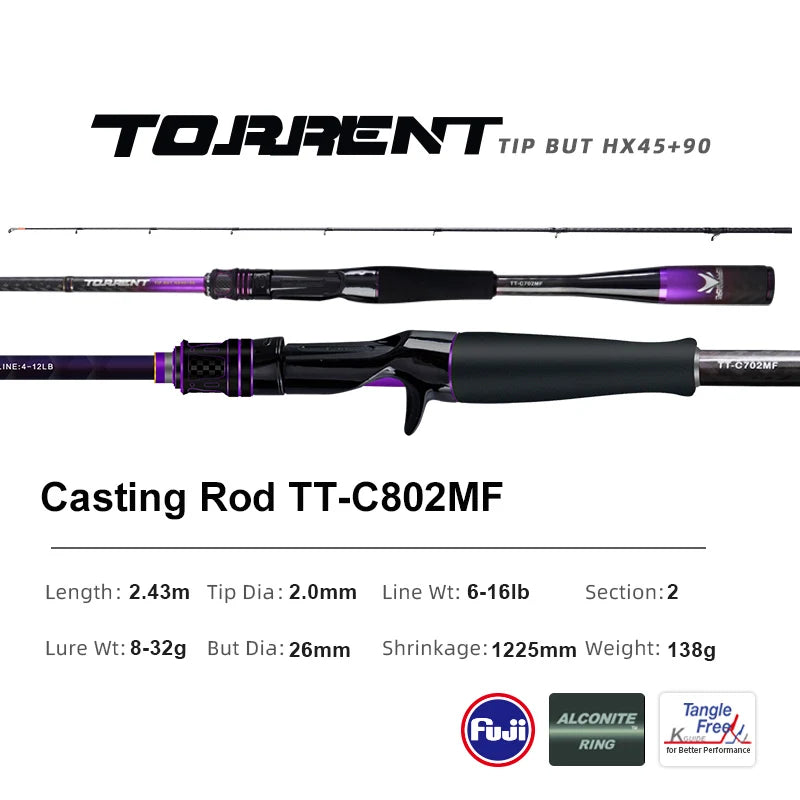 PURELURE TORRENT All Fuji General Lure Rod High Carbon Long Casting Spinning Casting Fishing Rod Fuji Alconite Ring  Reel Seat