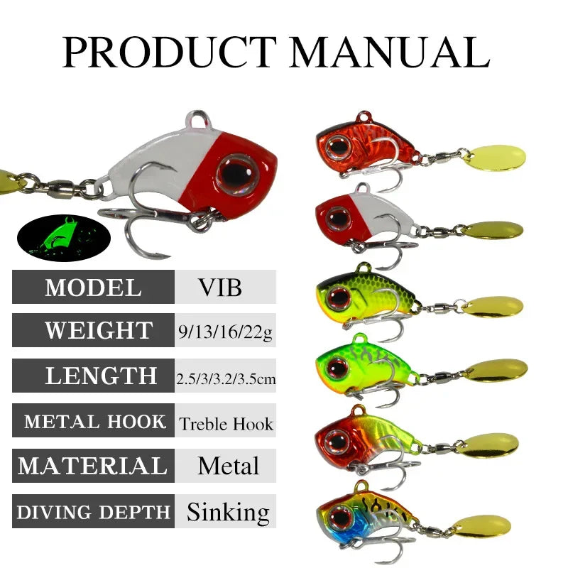 Metal Mini VIB With Spoon Fishing Lure 9/13/16/22G Fish Hooks Fishing Tackle Pin Crankbait Vibration Spinner Sinking Bait Lure