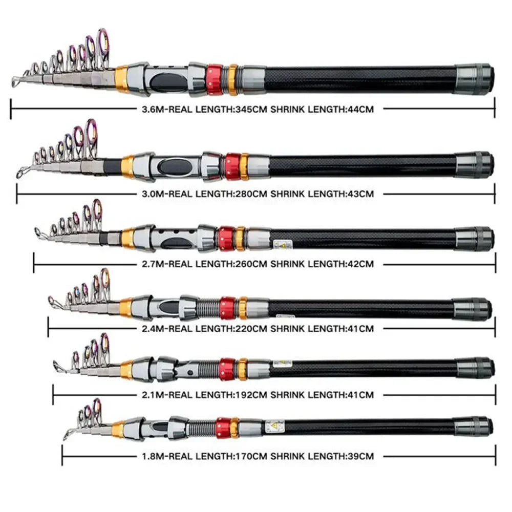 Telescopic Fishing Rod Combo Set 1.8m 2.1m 2.4m 2.7m 3.0m Super Hard Spinning Rod Reel Metal Spool Kits De Pesca Completo