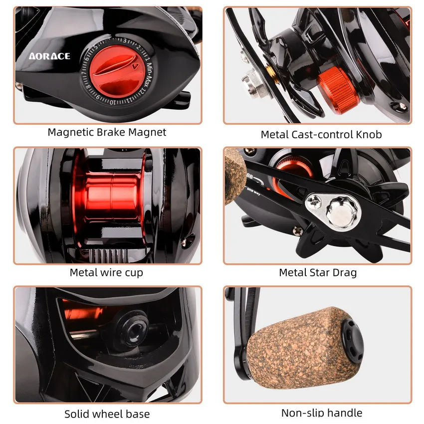 Fishing Baitcasting Reel All Metal Spool 18+1BB 10kg/22LB Max Drag Speed Ratio 7.2:1 Magnetic Metal Casting Pesca Fishing Reels