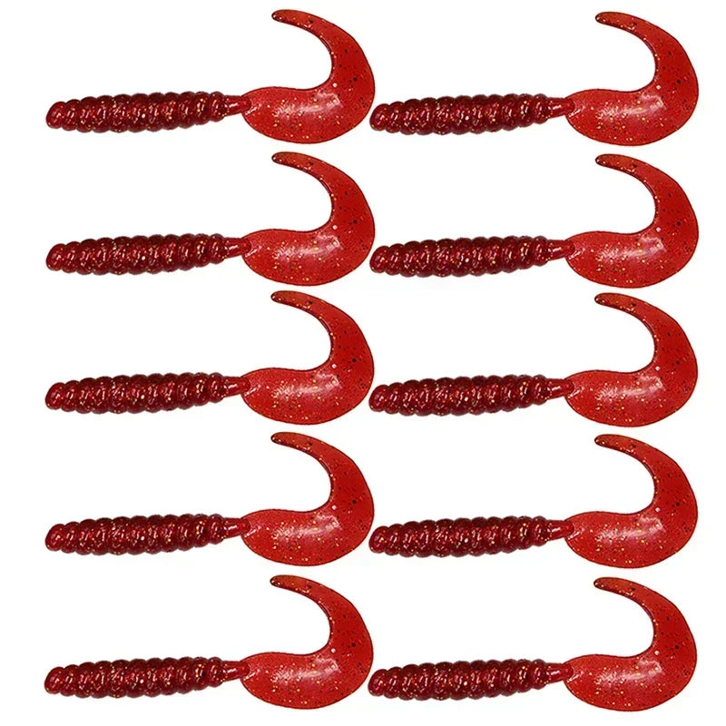 10pc Jigging Soft Silicone Fishing Lures 35mm 55mm Shrimp Fishy Smell Wobblers Spiral Tail Artificial Swimbaits Shad Souple