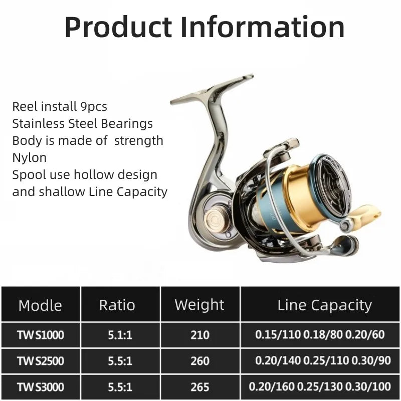 Mavllos Chaser Trout Spinning Reel, Drag Power 15Kg Ratio 5.1:1 Ultra Light Shallow Spool Bass Spinning Reel,Snapper Fishing Rod