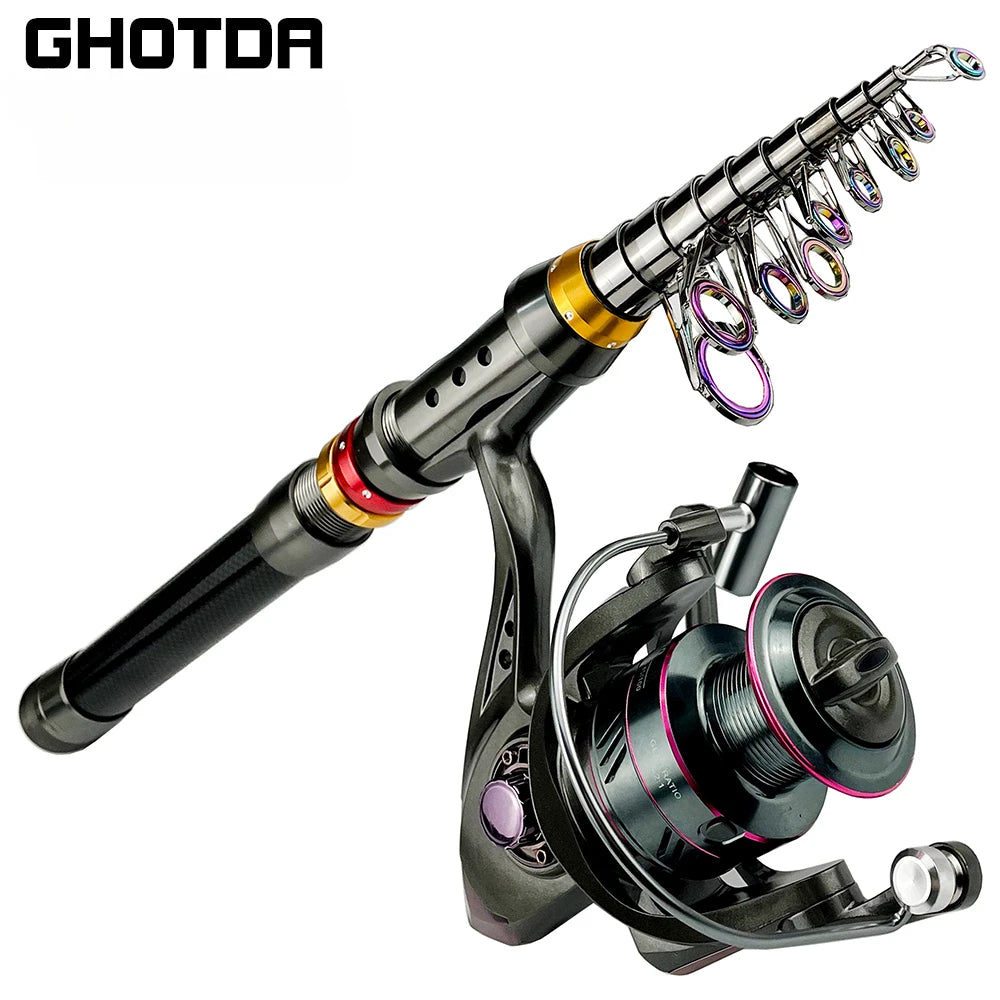 1.8-3.6m Carbon Fiber Spinning Fishing Rod 13BB Reel Combo Telescopic Fishing Pole Spinning Reel Kit Max Resistance 3-8kg Pesca