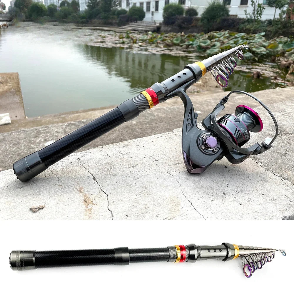 Telescopic Fishing Rod Combo Set 1.8m 2.1m 2.4m 2.7m 3.0m Super Hard Spinning Rod Reel Metal Spool Kits De Pesca Completo