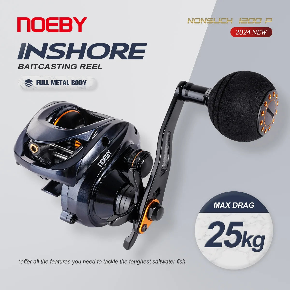 Noeby New Inshore Baitcasting Fishing Reel Full Metal Body 25kg Max Drag 6.31 Rear Ratio Big Game Saltwater Fishing Reels