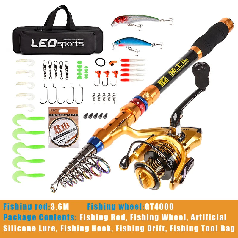 1.8-3.6m Feeder Sea Pole Combo Carbon Telescopic Spinning Fishing Rod Reel Set Short Travel Pole Combo Baitcasting Rod Full Set