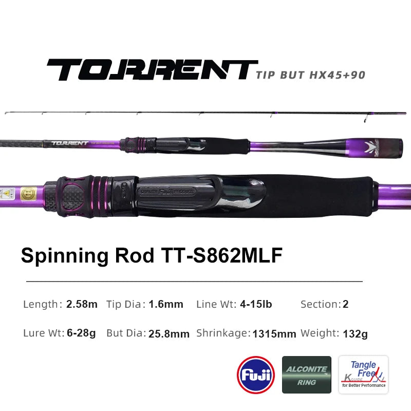 PURELURE TORRENT All Fuji General Lure Rod High Carbon Long Casting Spinning Casting Fishing Rod Fuji Alconite Ring  Reel Seat