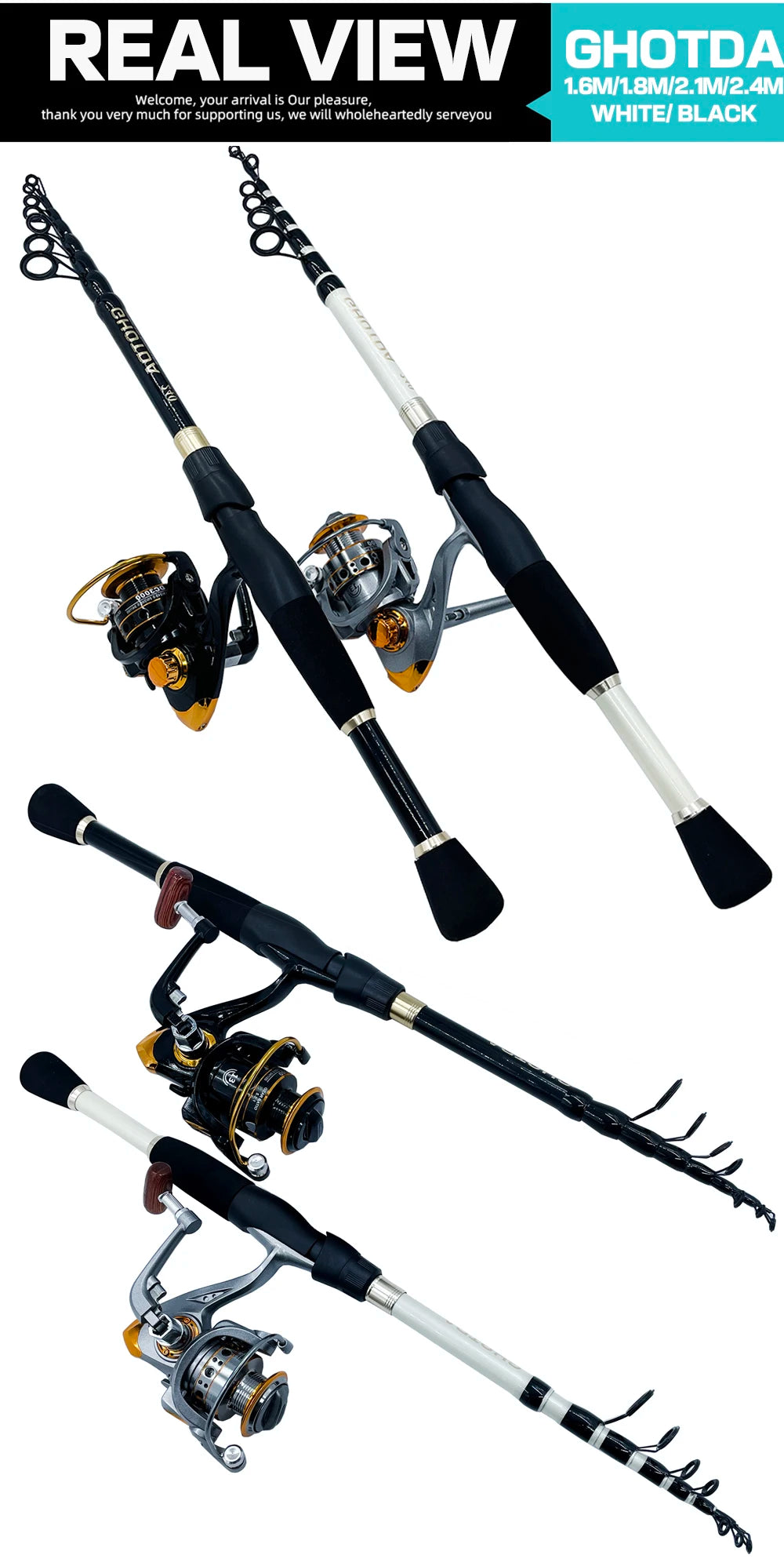 Ghotda 1.6-2.4M Telescopic Lure Rod With  Spining Reel combination High Speed Reel DC1000/2000/3000/4000Series