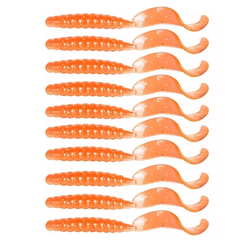 10pc Jigging Soft Silicone Fishing Lures 35mm 55mm Shrimp Fishy Smell Wobblers Spiral Tail Artificial Swimbaits Shad Souple